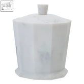 White marble riviera grey cotton jar with octagonal facets and matching lid perfect for cotton storage