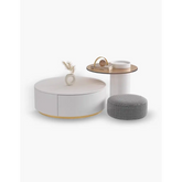 Riviera Round Nesting Coffee Table Set With Seat Pad, White| DC Concept