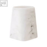 White marble effect riviera tumbler with subtle gray veining and a tapered square-shaped toothbrush holder design