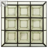 Riza multi 3d design wall mirror with square glass tile panel featuring nine frosted glass squares and dark metal frame