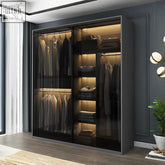 Modern black glass rod wardrobe with built-in led lighting and sleek minimalist design for stylish storage