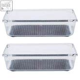 Clear rectangular kitchen organisers in the romm medium set with textured gray rubber inserts at the bottom