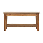 Light brown rope coffee table with solid wood finish and woven rope shelf for stylish living room use