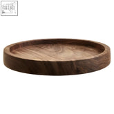 Rosi small sheesham wood tray round dark brown with smooth polished finish and visible wood grain for serving