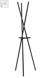Rostok matt black coat stand with matt black metal easel base featuring four slender legs and central crossbar