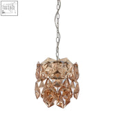 Rydello small amber glass chandelier with rose gold geometric faceted pendant light hanging from chain