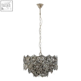 Rydello smoked grey glass chandelier with silver geometric pendant and faceted crystal like elements