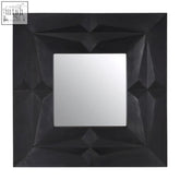 Sabari black finish square wall mirror with geometric matte black frame and angular faceted design for wall decor
