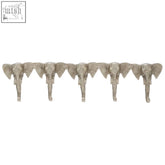 Silver safari 5 hook elephant head hanger with textured nickel finish and elephant heads for wall organization