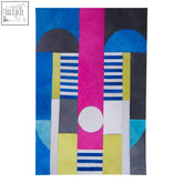 A safira genuine leather multicoloured wall art with vibrant pink blue yellow and gray geometric shapes and stripes