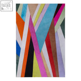 A vibrant safira genuine leather striped wall art with bold orange pink blue yellow and black stripes design