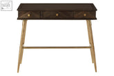 Dark wood mango wood sagor console table with geometric chevron drawers and antique brass finish slender legs