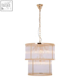 Salasco 2 tier gold finish glass chandelier with clear vertically ribbed panels and polished metal frame