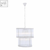 Salasco 2 tier nickel finish glass chandelier with white tiered pendant ribbed glass shades and metallic chain
