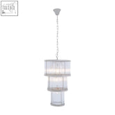 Silver-toned salasco 3 tier nickel finish chandelier with clear glass cylinders and beaded detailing, 38cm finish chandelier