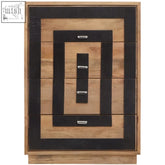 Salem mango wood chest of 4 drawers with modern rectangular design and contrasting black and light wood panels