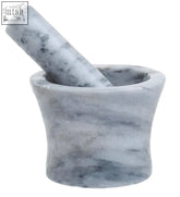Salerno grey marble curved mortar and pestle set made of grey and white marbled stone for grinding and crushing herbs