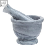 Salerno grey marble mortar and pestle set with rim in smooth polished grey marble for easy grinding and mixing