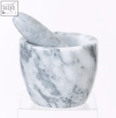White and grey marble tapered mortar and pestle set featuring a grey marble tapered design for easy grinding