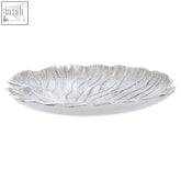 Silver finish large silver lotus leaf plate with textured metallic finish perfect for serving and decor