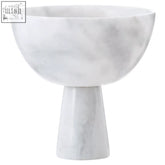 A sleek white marble pedestal bowl with smooth polished surface and subtle gray veining in salmo large style