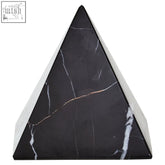 Black salmo marble pyramid ornament with white veining and polished finish perfect for desk decor