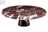 Salmo red marble cake stand with a round dark burgundy marble top and sleek black pedestal base for serving