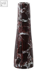 A sleek red marble tapered vase with a deep burgundy and white salmo red marble finish for stylish decor