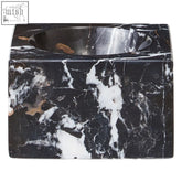 Salmo square black marble bowl turned tissue box with sleek polished finish in black and white marble