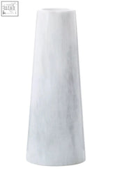 Salmo white marble tapered vase in white marble with subtle gray veining and a sleek tapered design
