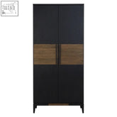 Black and wood-paneled salvor 2 tone oak wood tall cabinet with modern minimalist design wood tall cabinet