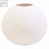 Small white round sanai cotton mache vase with textured surface and smooth matte finish perfect for decor