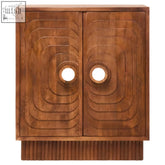 Wooden sangar two door mango wood cabinet with concentric circular carvings and round recessed handles
