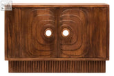 Rustic sangar two door mango wood carved sideboard with circular carvings and ribbed base in natural wood finish