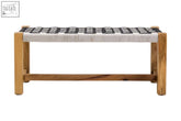 Light wood satna black and white jute bench with a woven gray and black jute bench seat perfect for casual seating