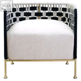 Satna black and white jute chair with woven wicker design beige seat and gold tone legs white jute chair