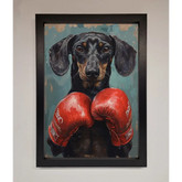 Sausage Dog Boxing Framed Print - A3 (29.7 x 42 cm) / Black - Framed Print