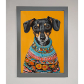 Sausage Dog In A Sweater Framed Print - A3 (29.7 x 42 cm) / Dark Grey - Framed Print