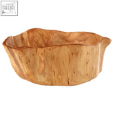 A savin cedarwood large bowl with a natural light brown finish and gently curved rim with wavy edges
