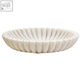 White marble bowl savio large with fluted petal rim and smooth interior in white marble material