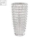 Savita large vase clear glass with textured faceted design featuring symmetric ridged pattern and diamond shapes