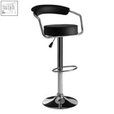 Black leather effect padded bar stool with chrome frame and adjustable height perfect for a leather effect bar chair
