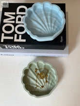 Light blue shell-shaped resin scallop trinket tray perfect as a jewelry or trinket tray for small items