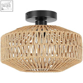 Schindora boho rattan ceiling light with natural fiber woven shade and black metal base perfect for living room