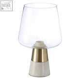 Sebah table lamp with clear glass shade and gold white ceramic base for stylish lighting