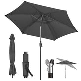 Sekey 270 cm black fabric patio umbrella with metal pole crank mechanism and umbrella cover for garden use