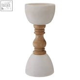 Sena candle holder with white marble base and light mango wood stem for stylish home decor