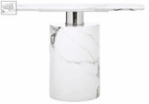 Sesto white marble console table with a sleek cylindrical base and polished chrome column in white marble