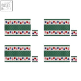 Set of 4 candy apple placemats featuring green and white with red pink and purple floral patterns for dining use