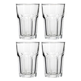 Set of 4 clear glass tumblers 360ml with classic faceted design perfect for everyday use by euri